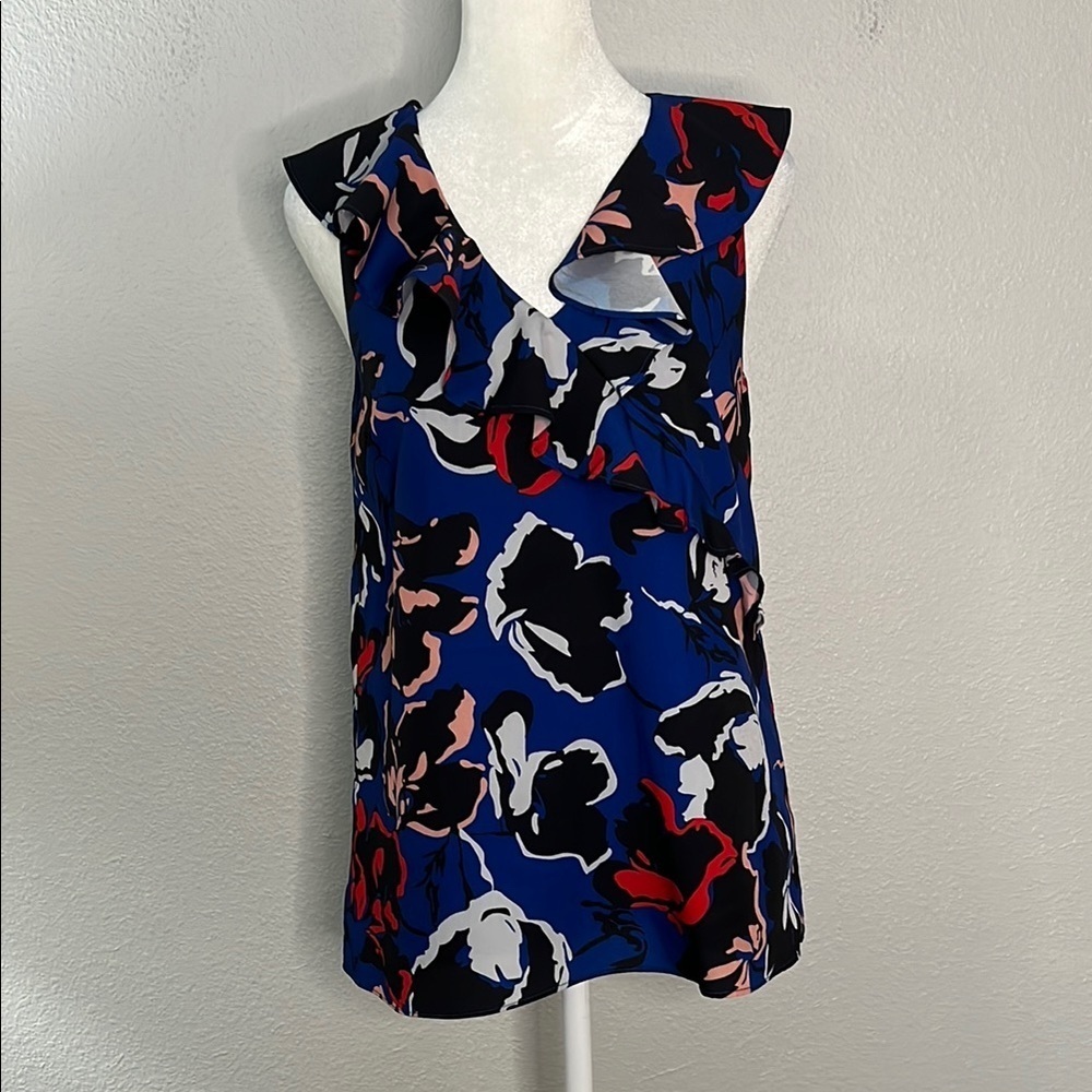 Jade Ruffle Floral Sleeveless Blouse Size XS